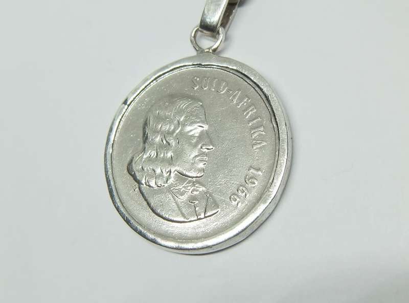 R1 START !! A SOLID STERLING SILVER NECKLACE & 1966 NICKEL 50c COIN STERLING SILVER PENDANT !! WOW