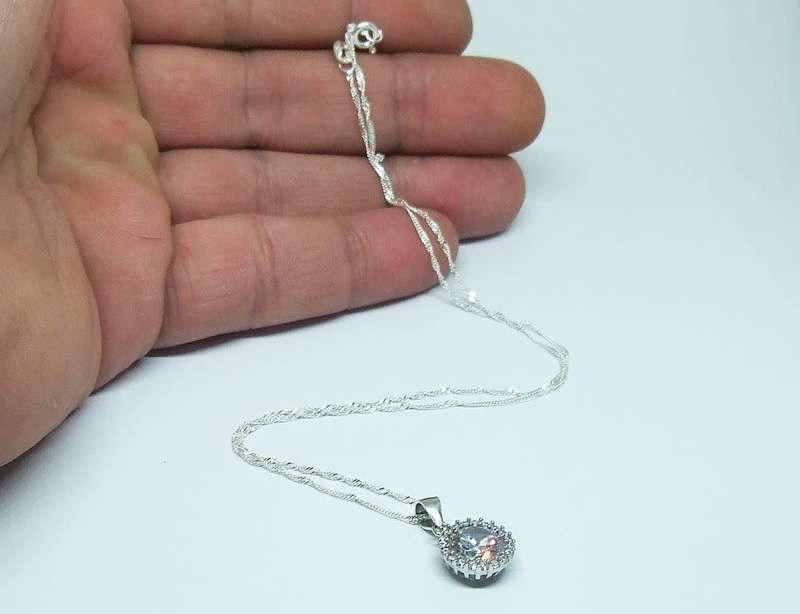 R1 START !! A 40 CM STERLING SILVER NECKLACE & STERLING SILVER FACETED CZ PENDANT - FREE COMBINING