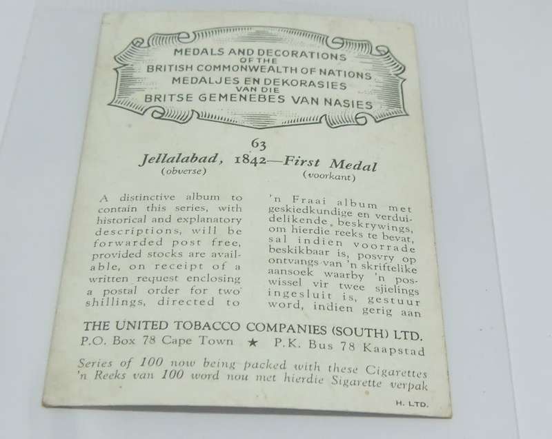 The United Tobacco Company - Vintage collectors cigarette card - Medals & Decorations Series