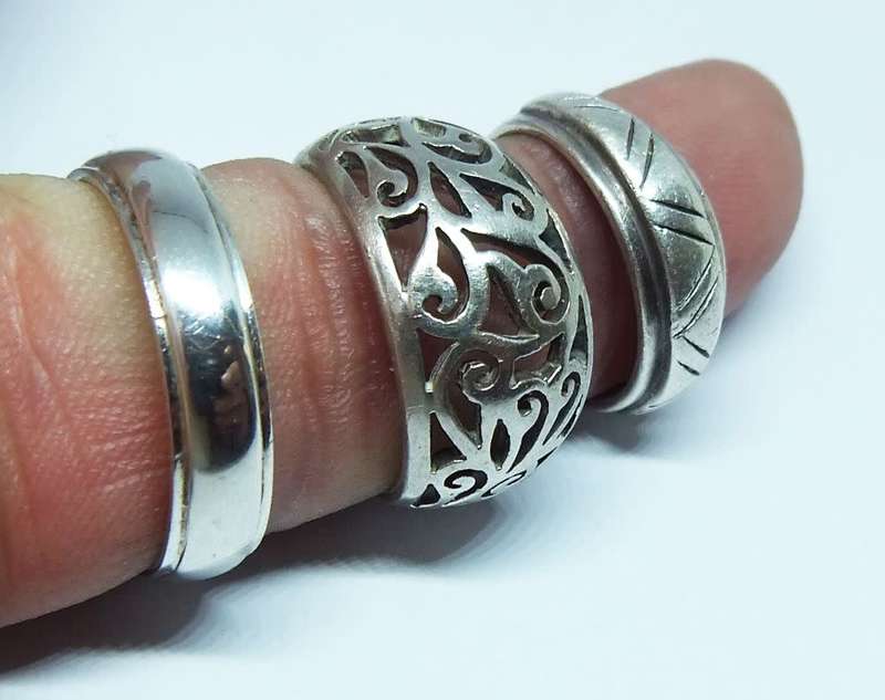 TRIPLE DEAL !! FULLY TESTED !! THREE FANTASTIC SOLID STERLING SILVER RINGS FOR YOUR COLLECTION !!