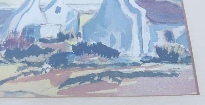 WOW !! AN ORIGINAL SIGNED WATERCOLOUR PAINTING OF COTTAGES BY SA ARTIST MEL BUYS DATED 1983 !!