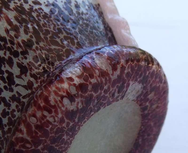 AN UNUSUAL AND BEAUTIFUL OLD GLASS VASE WITH PINK SWIRLS DETAIL AND A VICTORIAN LOOK !! MUST SEE !!