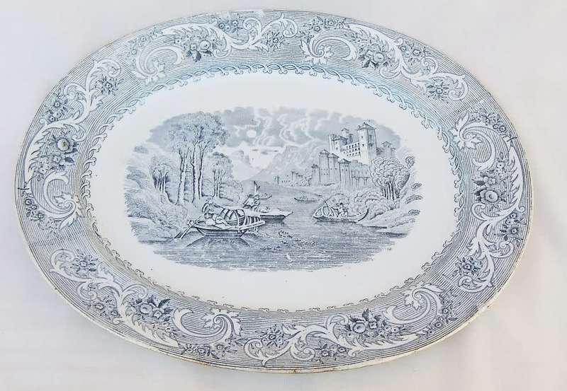 An antique 1870 Rhine pattern meat platter by B&L Hill Pottery