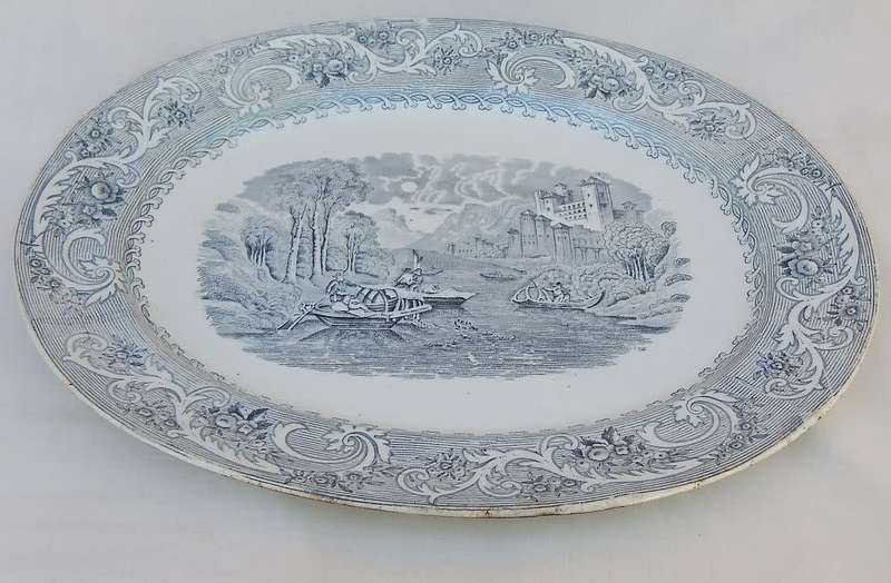 An antique 1870 Rhine pattern meat platter by B&L Hill Pottery