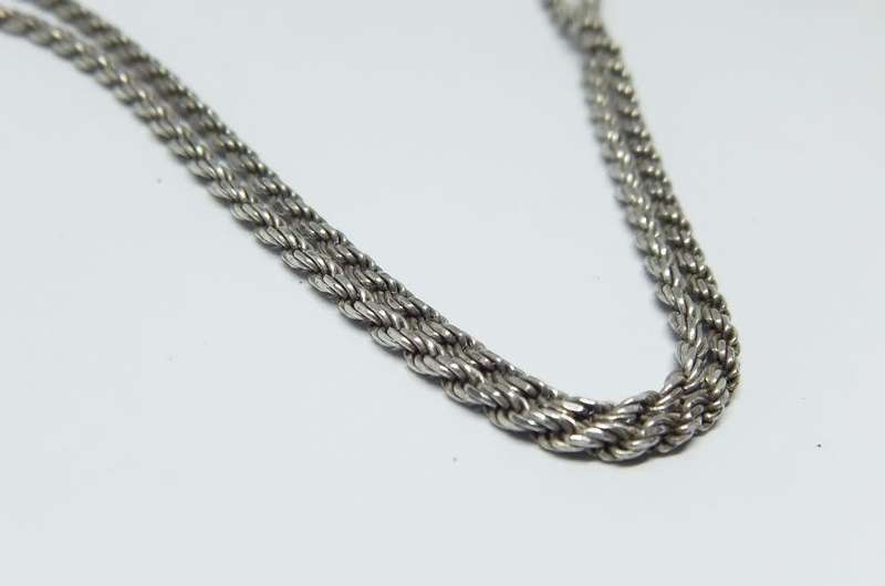 WOW !! A long Sterling silver necklace with a cabochon gemstone set sterling silver pendant !!