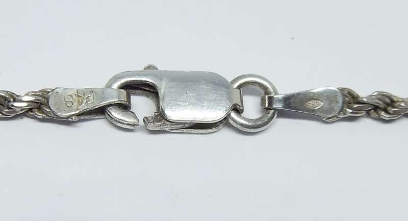 WOW !! A long Sterling silver necklace with a cabochon gemstone set sterling silver pendant !!
