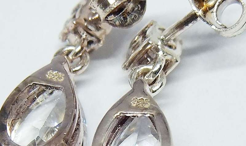 A pair of sterling silver teardrop earrings with clear insets - Never worn - With box