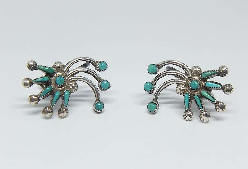 A vintage pair of sterling silver screw on earrings with Turquoise insets