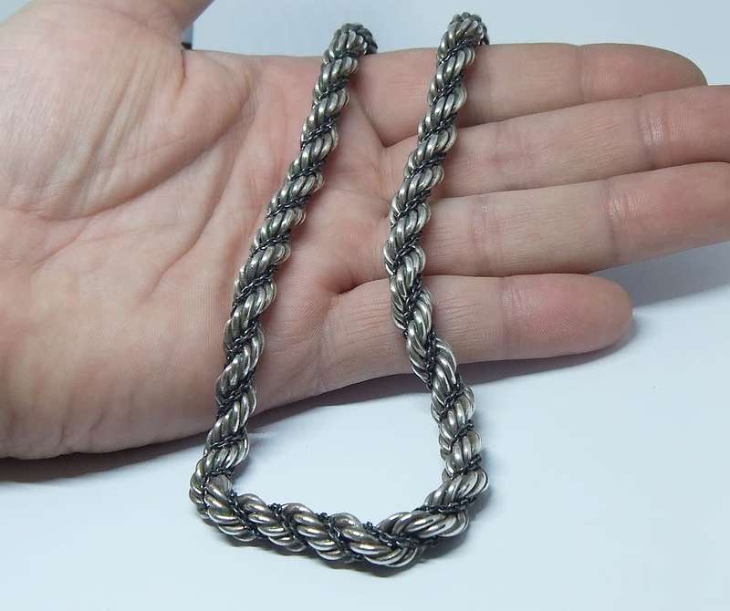 A unique heavy vintage hallmarked silver twist style necklace with a sterling silver clasp