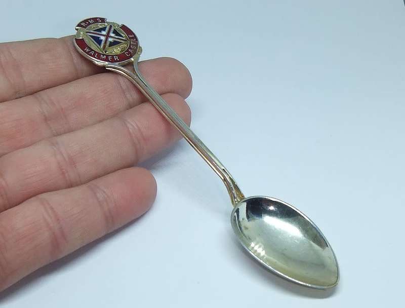 A vintage commemorative silverplate teaspoon made for the R.M.S Walmer Castle - Union Castle