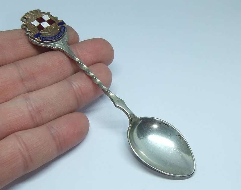 A vintage commemorative silverplate teaspoon made for the S.S Princess Charlotte Ocean Liner