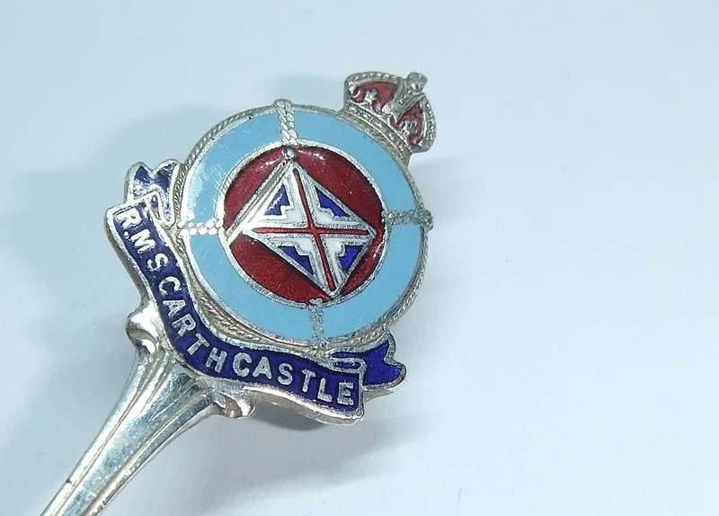 A vintage commemorative silverplate teaspoon made for the R.M.S Garth Castle - Union Castle