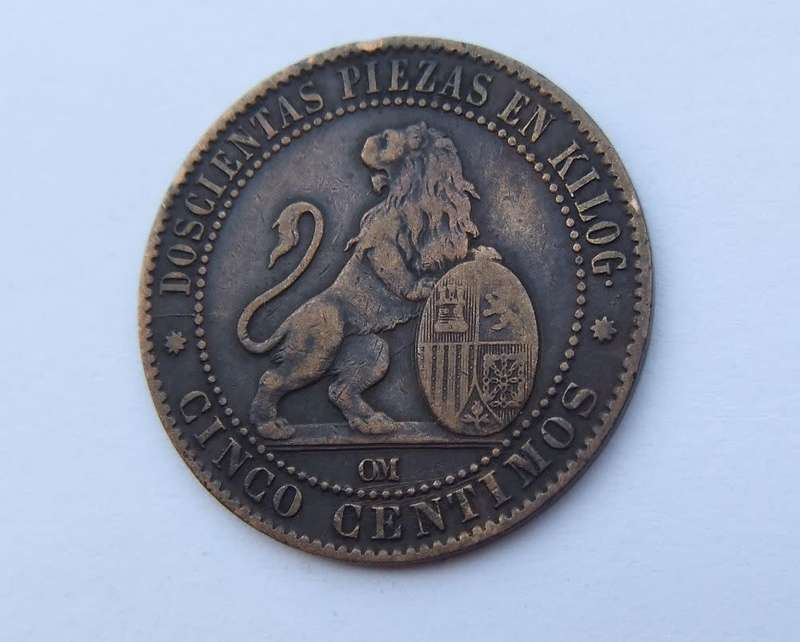 A cool find in SA ... An antique 1870 Spanish 5 Cinco Gramos Centimos coin - see detail