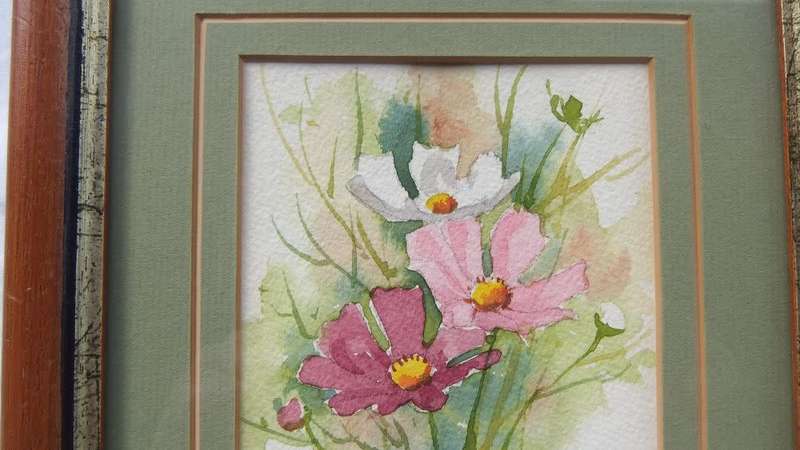 AN ORIGINAL SIGNED AND FRAMED VINTAGE WATERCOLOUR PAINTING BY SA ARTIST RIA DU TOIT