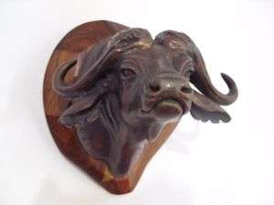 MOUNTED BRONZE BUFFALO - SIGNED AND DATED