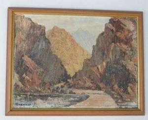 ORIGINAL OIL ON BOARD BY ARTIST T.REYNEKE - MOUNTAIN PASS