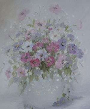 FLOWERS - OIL ON BOARD BEHIND GLASS - SIGNED - POSTAGE R80
