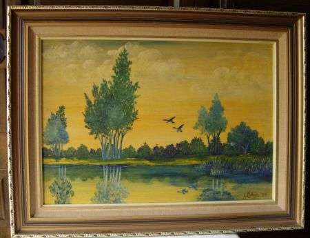 L COLLINS OIL ON BOARD - SIGNED - FRAMED - POSTAGE R65