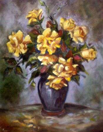 Original oil on canvas painting - Flowers in a vase by D Seymour
