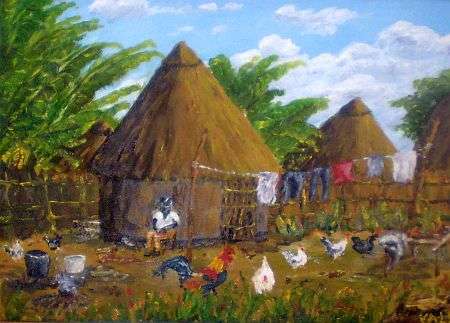 Original oil on canvas signed by artist Vale - little farm village