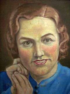 An Art Deco period original oil on canvas painting - Lady in a blue dress
