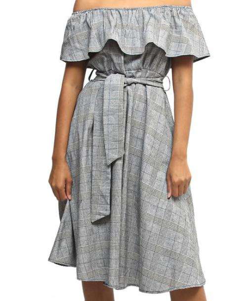 STUNNING GREY OFF SHOULDER DRESS!!  SIZE 36
