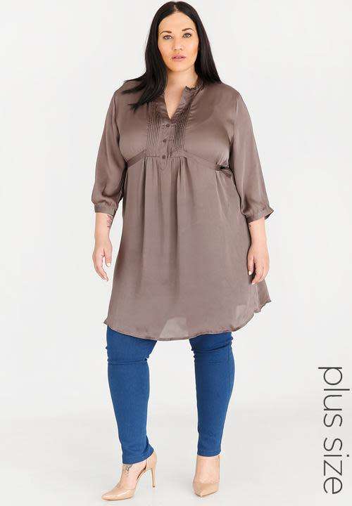 GORGEOUS BROWN SATIN LIKE TUNIC - SIZE 38