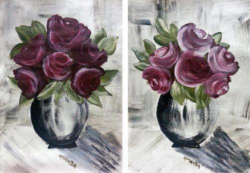 Set of Deep Red Roses - Acrylic Painting by SA artist, Amanda - 210 x 300
