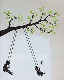 Children on swing wall sticker