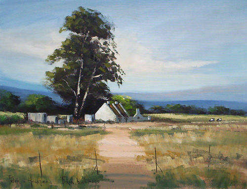 Farm buildings - Oil by SA artist, Pieter van Heerden - 600mm x 460mm