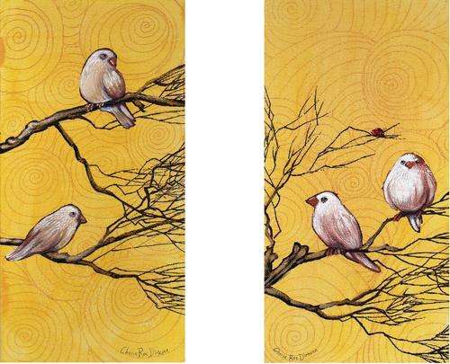 Set of 2 - Early bird banter - Acrylic by SA artist, Cherie Roe Dirksen - 150 x 305