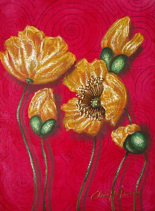 Yellow Poppies - Acrylic by SA artist, Cherie Roe Dirksen - 255 x 355