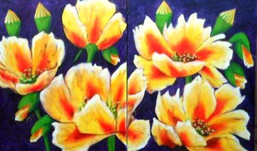 Yellow and Orange Poppies - Acrylic - 2 Canvasses each 600 mm x 500 mm (Total 600m x 1000mm)