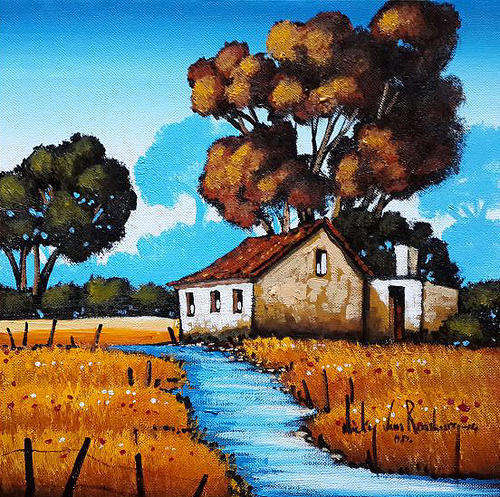 Farm House - Amper by die Huis - Acrylic by SA artist, Nicky van Rensburg - 300mm x 300mm