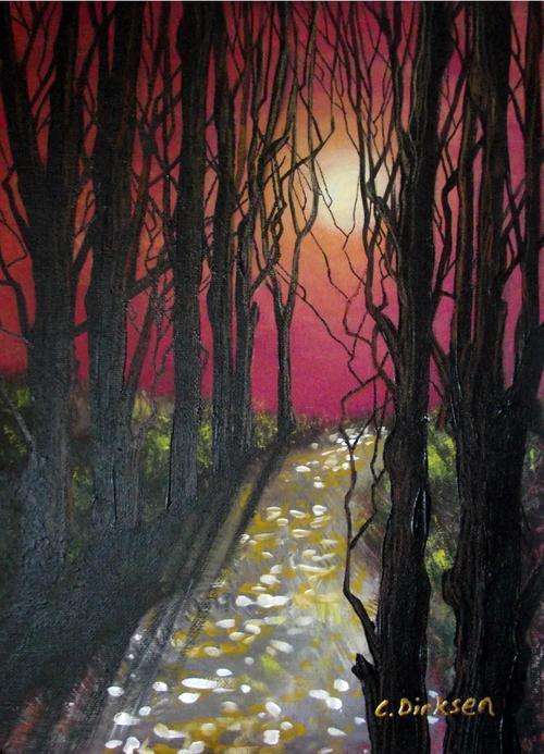 Moonlit Forest Path - Acrylic by SA artist, Cherie Roe Dirksen - 255mm x 355mm