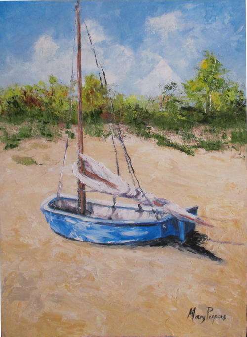 Rustic Sailing Boat - Oil by SA artist, Mary Papas - 300mm x 400mm