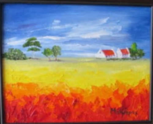 Little cottages - Oil by SA artist, Mary Papas - 200mm x 250mm