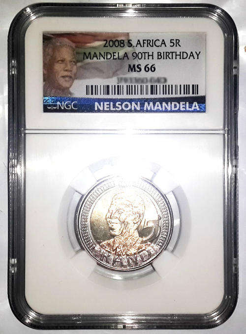 2008 MS66 Nelson Mandela Birthday R5 Coin