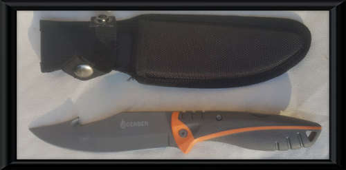 GERBER BEAR GRYLLS SURVIVAL FIXED BLADE KNIFE WITH GUT HOOK AND CANVAS POUCH - New