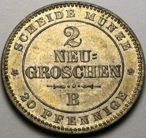 SAXONY ALBERTINE 2 Neu Groschen 1864 F - Silver - Johann - UNC