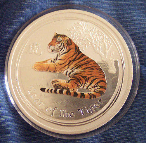2010 Perth Mint 1/2 oz Silver Tiger (Enamelled) Very Limited