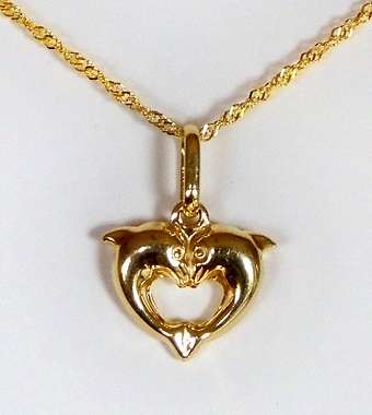 9k / 9ct gold Double Dolphin Heart Pendant / Charm. Refined stunner. Ready for you. Last one!
