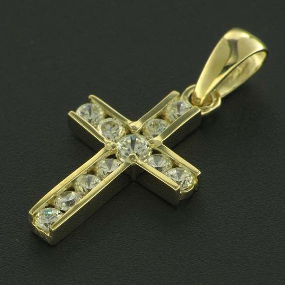 9k / 9ct yellow gold CROSS: CZ = simulated diamonds