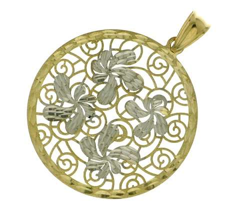 9k / 9ct gold PENDANT:  2 tone, flowers, diamond cut. Last one!
