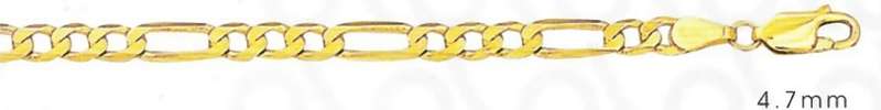 9k / 9ct gold BRACELET: 3+1 Figaro, 4.7mm, 19cm. DISCONTINUED. Get 1 while you can!