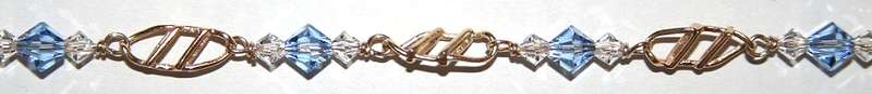9k / 9ct gold BRACELET, blue & clear Swarovski crystal. Ready for you. Last one!