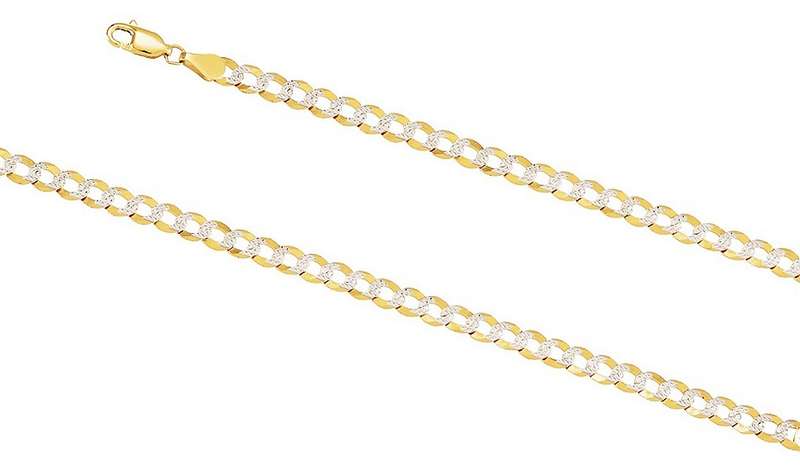 9k / 9ct gold BRACELET: 2 tone Pave Curb, 3.9mm wide, 19cm