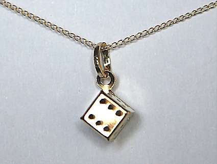 9k / 9ct gold & enamel Die (Dice) charm / pendant. Ready for you