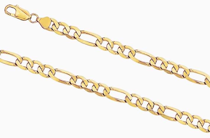9k / 9ct gold CHAIN: 3+1 Figaro, 7.5mm wide, 65cm