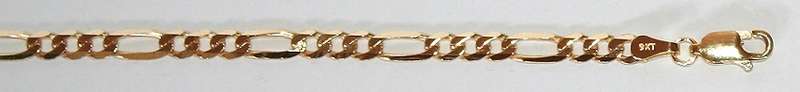 9k / 9ct gold BRACELET: 3+1 Figaro, 3.9mm wide, 19cm